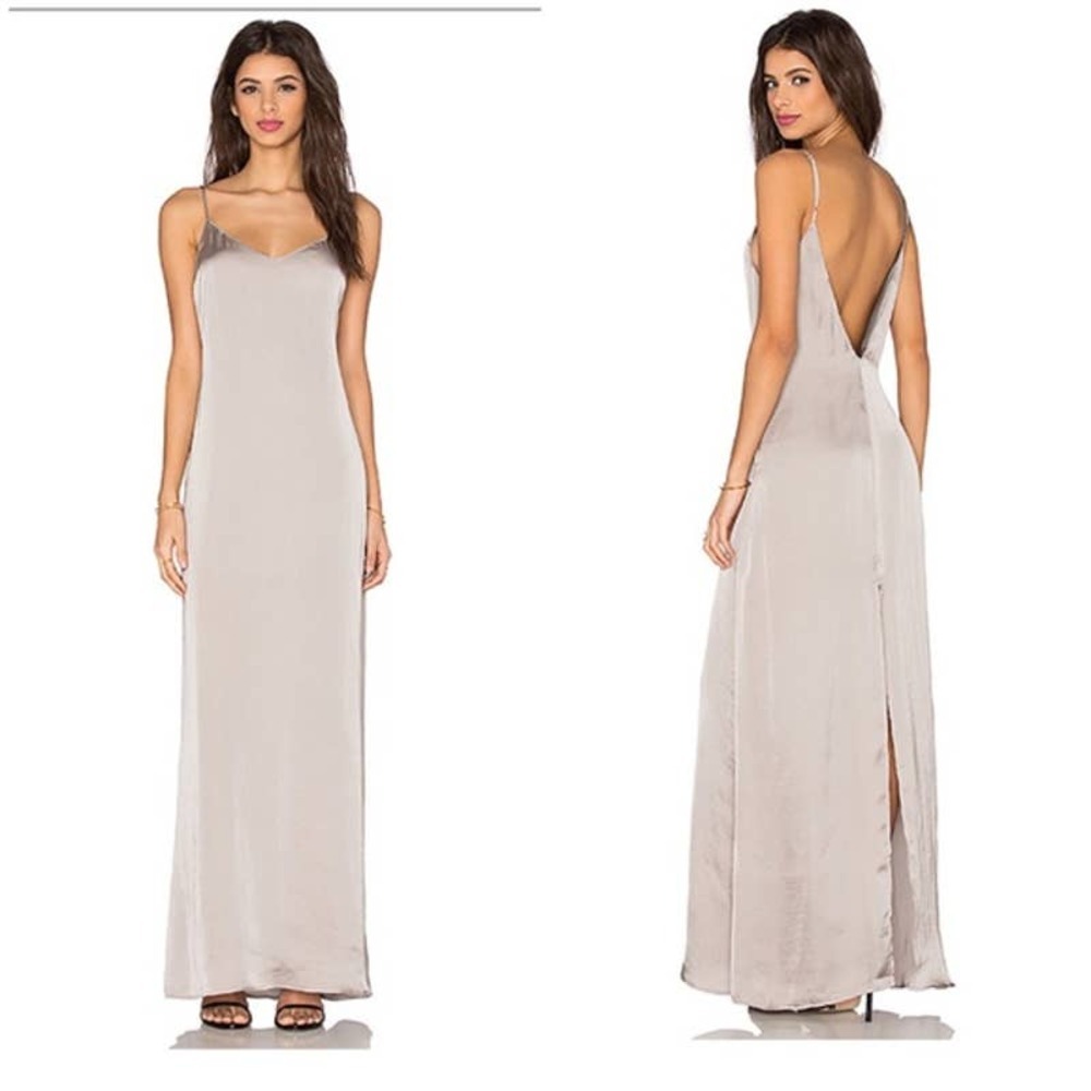 SHOW ME YOUR MUMU Jolie Maxi Slip Dress in Silver Dollar Silky Satin S